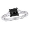 Thumbnail Image 1 of 1.09 CT. T.W. Cushion-Shaped Black Diamond and White Sapphire Three Stone Engagement Ring in 10K White Gold