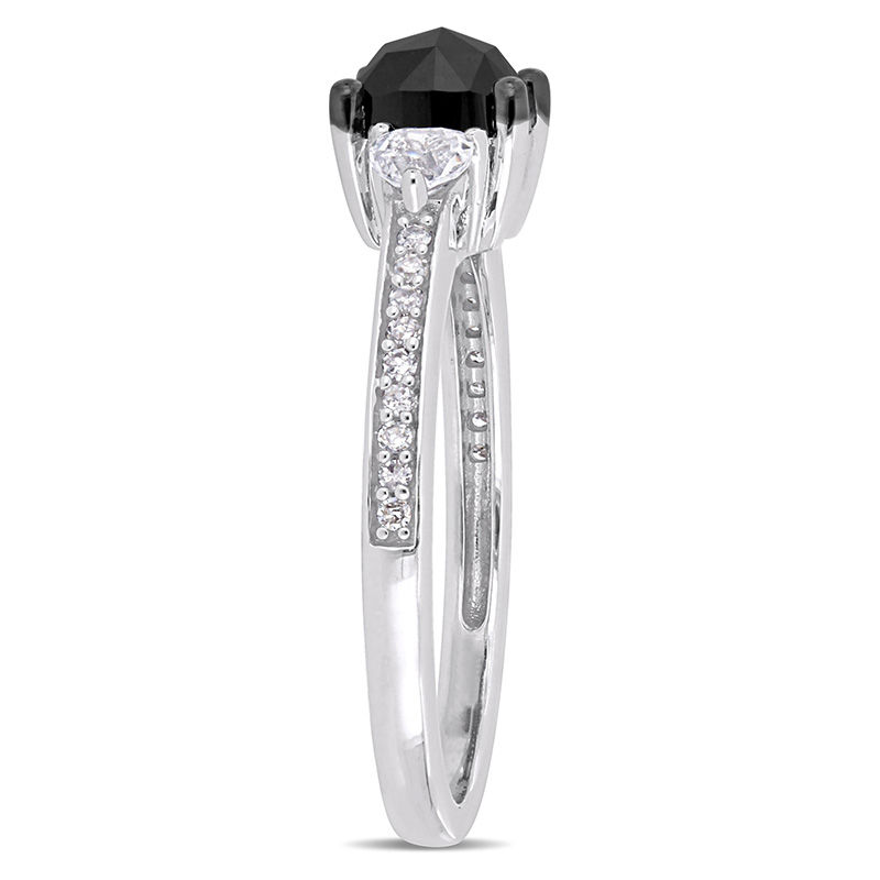 Main Image 2 of 1.09 CT. T.W. Cushion-Shaped Black Diamond and White Sapphire Three Stone Engagement Ring in 10K White Gold