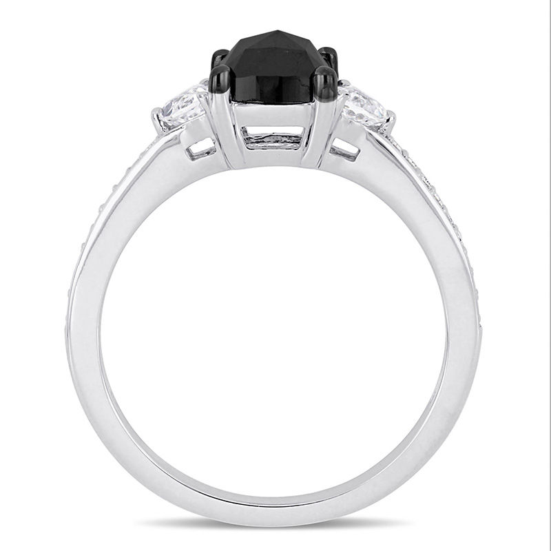 1.09 CT. T.W. Cushion-Cut Black Diamond and White Sapphire Three Stone Engagement Ring in 10K White Gold