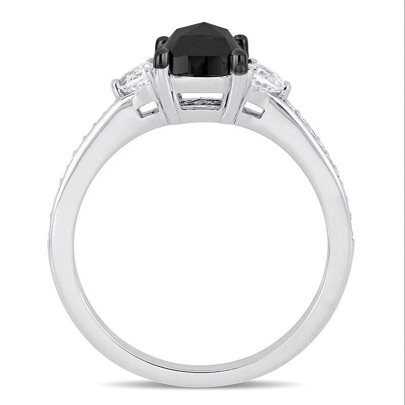 Main Image 3 of 1.09 CT. T.W. Cushion-Shaped Black Diamond and White Sapphire Three Stone Engagement Ring in 10K White Gold