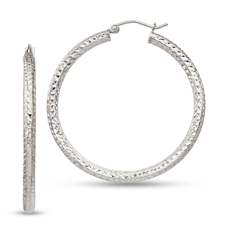 3.0 x 40.0mm Diamond-Cut Hoop Earrings in Sterling Silver|Peoples Jewellers