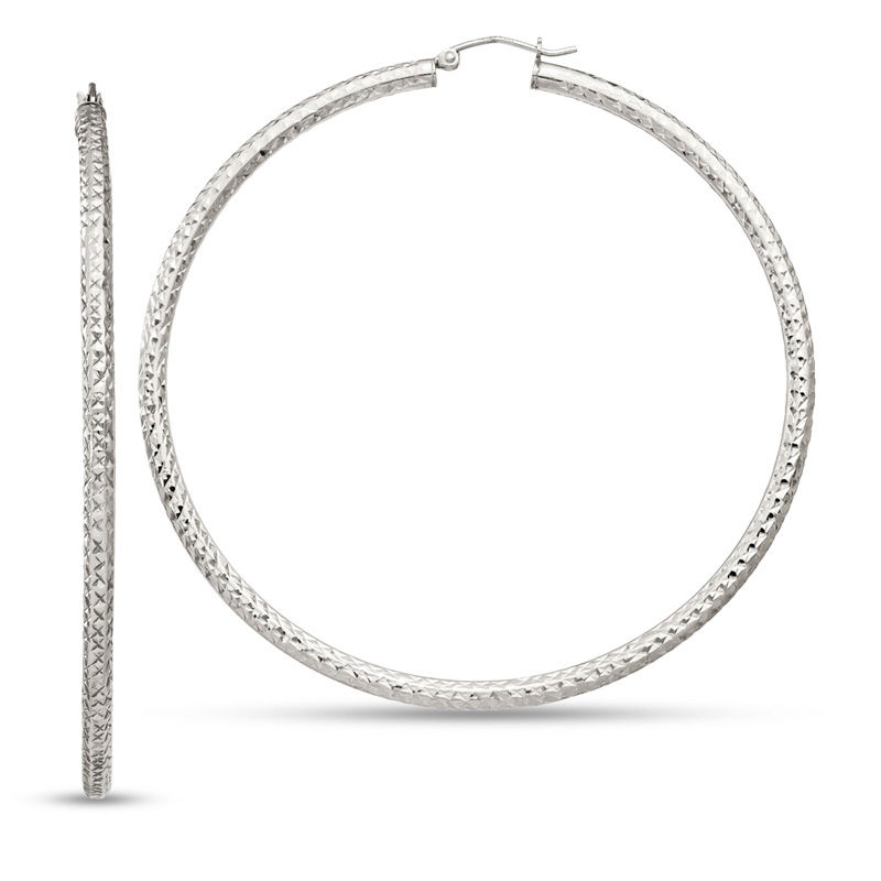 3.0 x 70.0mm Diamond-Cut Hoop Earrings in Sterling Silver|Peoples Jewellers