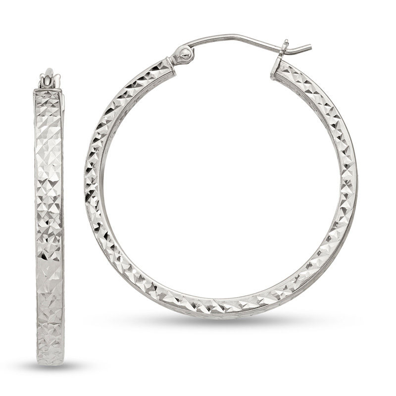 3.0 x 30.0mm Diamond-Cut Hoop Earrings in Sterling Silver|Peoples Jewellers
