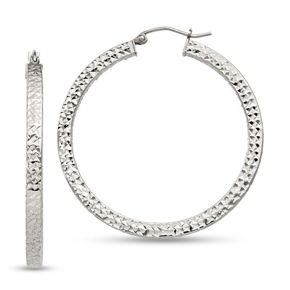 40.0mm Diamond-Cut Square-Edge Hoop Earrings in Sterling Silver