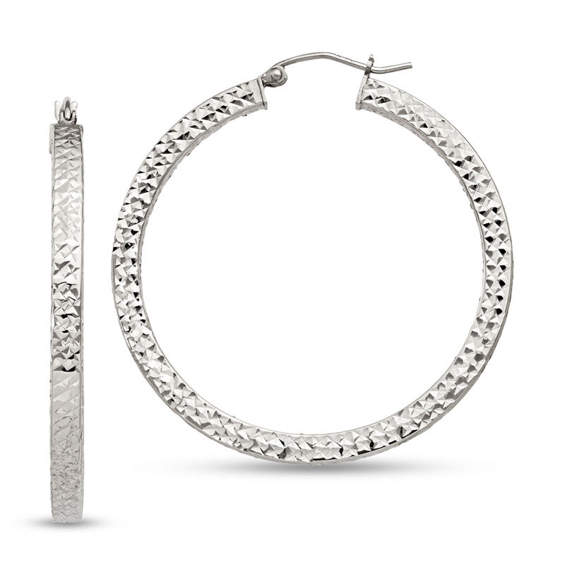 3.0 x 40.0mm Diamond-Cut Square-Edge Hoop Earrings in Sterling Silver|Peoples Jewellers