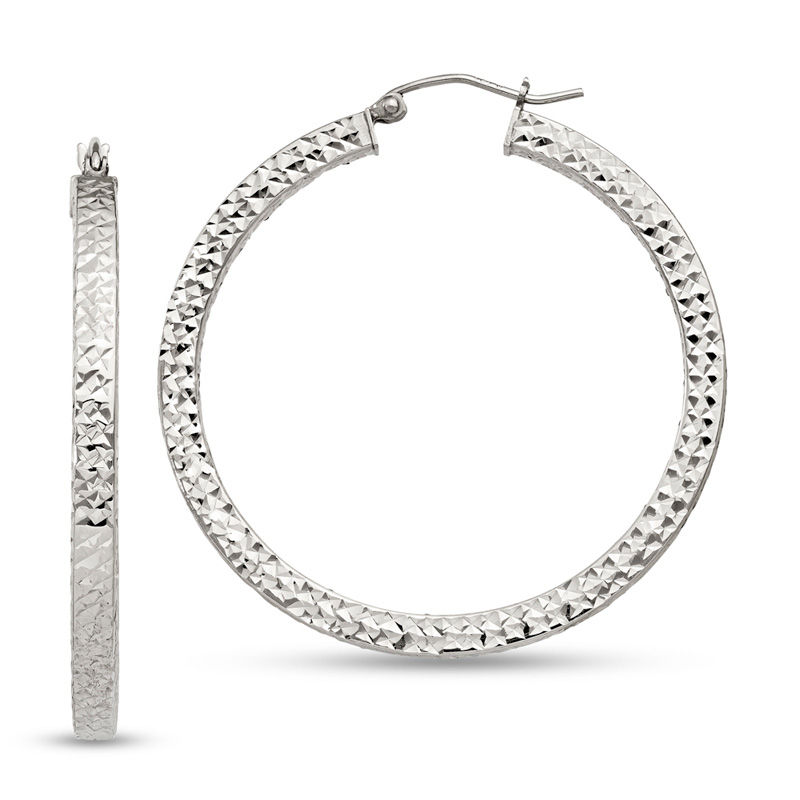 3.0 x 40.0mm DiamondCut SquareEdge Hoop Earrings in Sterling Silver