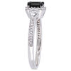 Thumbnail Image 2 of 0.90 CT. T.W. Emerald-Cut Enhanced Black and White Sapphire Three Stone Frame Engagement Ring in 10K White Gold