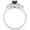 Thumbnail Image 3 of 0.90 CT. T.W. Emerald-Cut Enhanced Black and White Sapphire Three Stone Frame Engagement Ring in 10K White Gold
