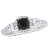 Thumbnail Image 0 of 0.60 CT. T.W. Black Diamond and White Sapphire Three Stone Frame Engagement Ring in 10K White Gold