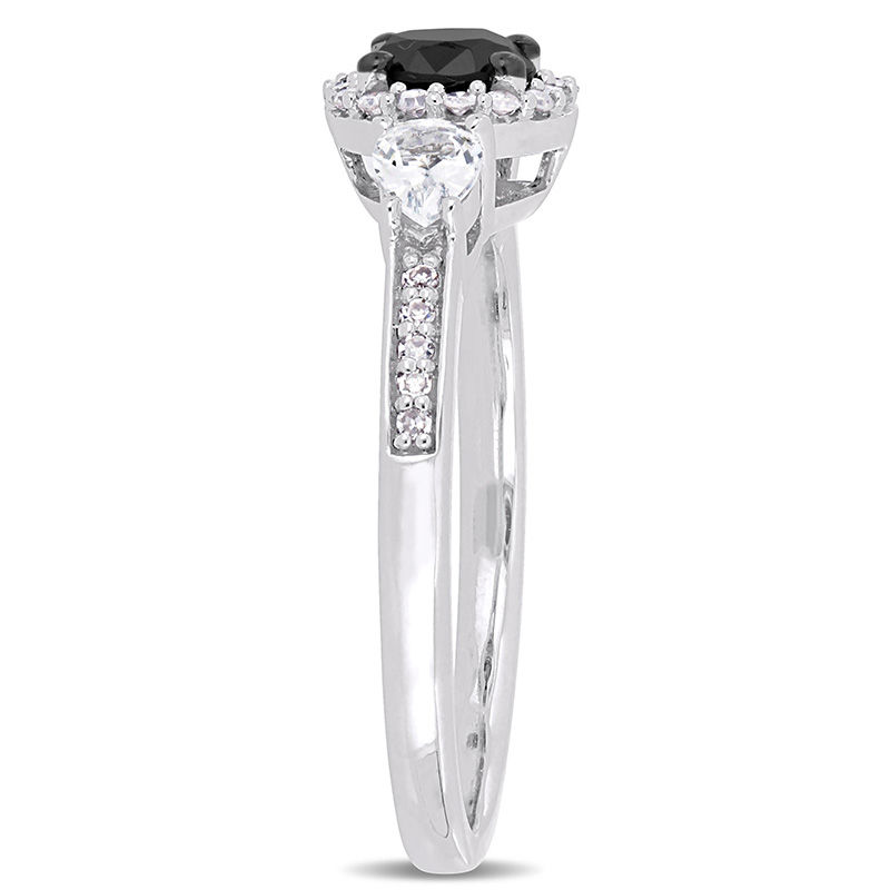 Main Image 2 of 0.60 CT. T.W. Black Diamond and White Sapphire Three Stone Frame Engagement Ring in 10K White Gold