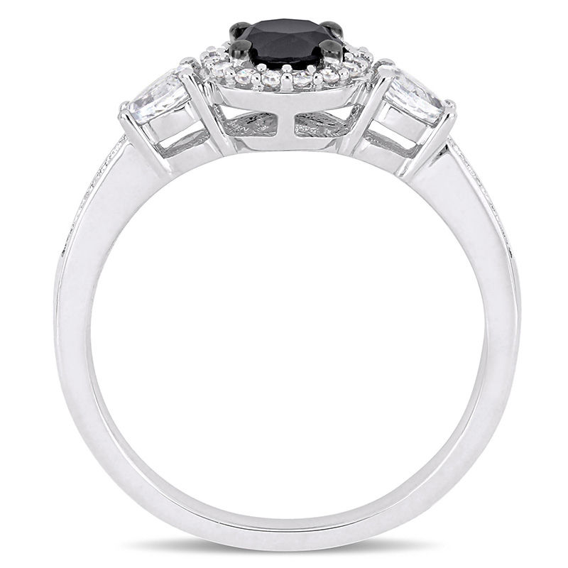 0.60 CT. T.W. Black Diamond and White Sapphire Three Stone Frame Engagement Ring in 10K White Gold