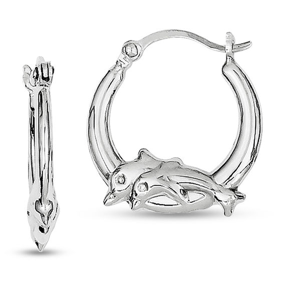 14.0mm Dolphin Hoop Earrings in Sterling Silver
