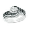 Thumbnail Image 0 of 0.45 CT. T.W. Enhanced Black and White Diamond Frame Bypass Swirl Bridal Set in 10K White Gold