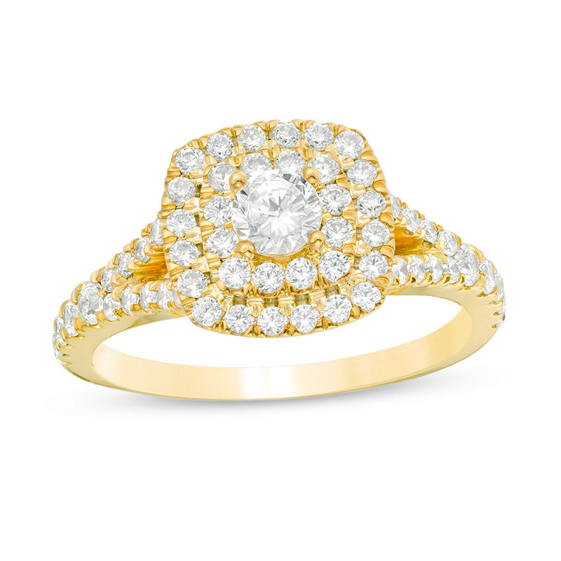 0.95 CT. T.W. Diamond Double Cushion Frame Engagement Ring in 10K Gold|Peoples Jewellers