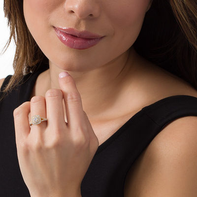 0.95 CT. T.W. Diamond Double Cushion Frame Engagement Ring in 10K Gold