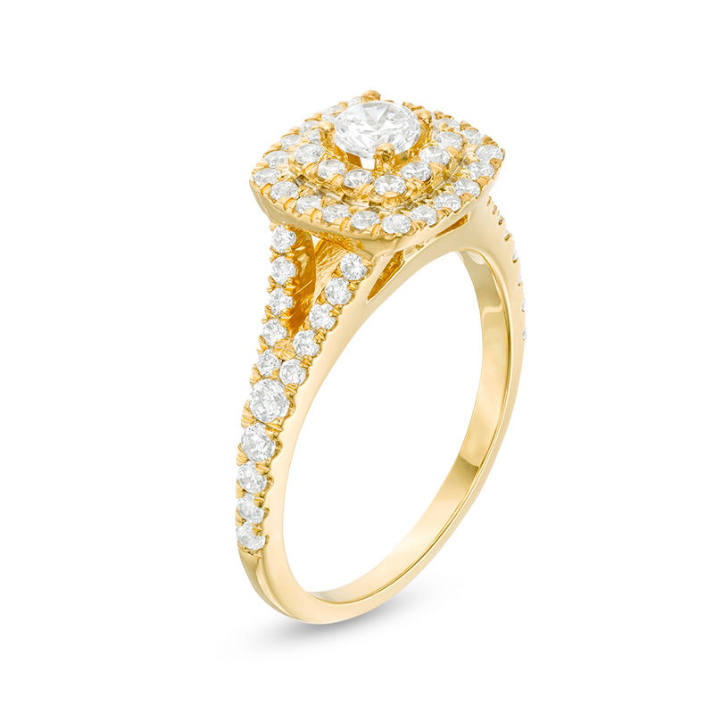 0.95 CT. T.W. Diamond Double Cushion Frame Engagement Ring in 10K Gold