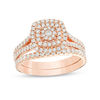 Thumbnail Image 0 of 0.95 CT. T.W. Composite Diamond Double Cushion Frame Bridal Set in 10K Rose Gold