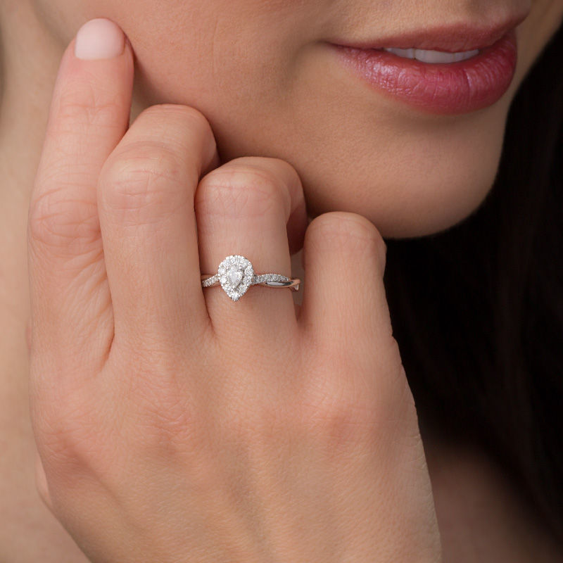 Main Image 3 of 0.40 CT. T.W. Pear-Shaped Diamond Frame Twist Engagement in 10K White Gold