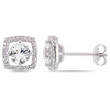 Thumbnail Image 0 of 5.0mm Lab-Created White Sapphire and 0.072 CT. T.W. Diamond Cushion Frame Stud Earrings in 10K White Gold