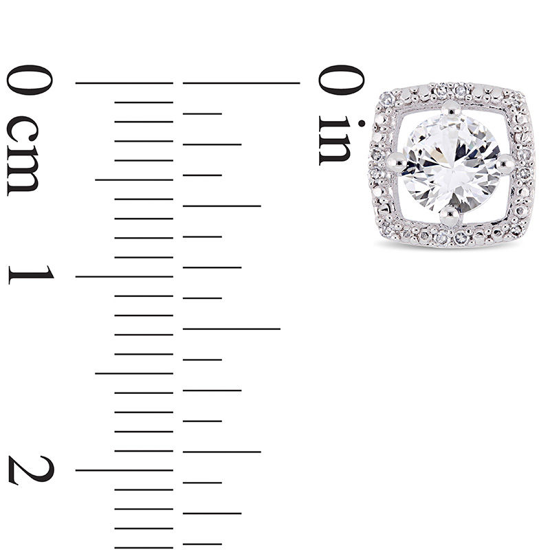 5.0mm Lab-Created White Sapphire and 0.072 CT. T.W. Diamond Cushion Frame Stud Earrings in 10K White Gold