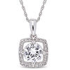 6.0mm Lab-Created White Sapphire and 0.10 CT. T.W. Diamond Cushion Frame Pendant in 10K White Gold