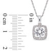 6.0mm Lab-Created White Sapphire and 0.10 CT. T.W. Diamond Cushion Frame Pendant in 10K White Gold - 17"
