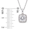 6.0mm Lab-Created White Sapphire and 0.10 CT. T.W. Diamond Cushion Frame Pendant in 10K White Gold
