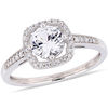 Thumbnail Image 1 of 6.0mm Lab-Created White Sapphire and 0.144 CT. T.W. Diamond Cushion Frame Ring in 10K White Gold