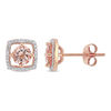 Thumbnail Image 1 of 5.0mm Morganite and 0.072 CT. T.W. Diamond Cushion Frame Stud Earrings in 10K Rose Gold