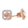 Thumbnail Image 2 of 5.0mm Morganite and 0.072 CT. T.W. Diamond Cushion Frame Stud Earrings in 10K Rose Gold