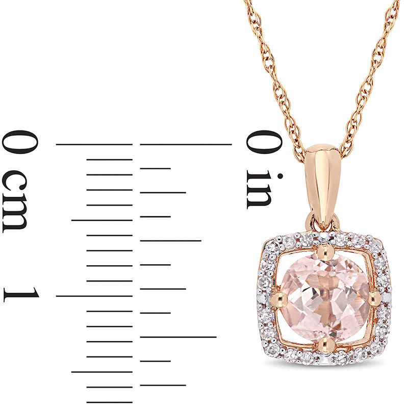Main Image 2 of 6.0mm Morganite and 0.10 CT. T.W. Diamond Cushion Frame Pendant in 10K Rose Gold - 17"