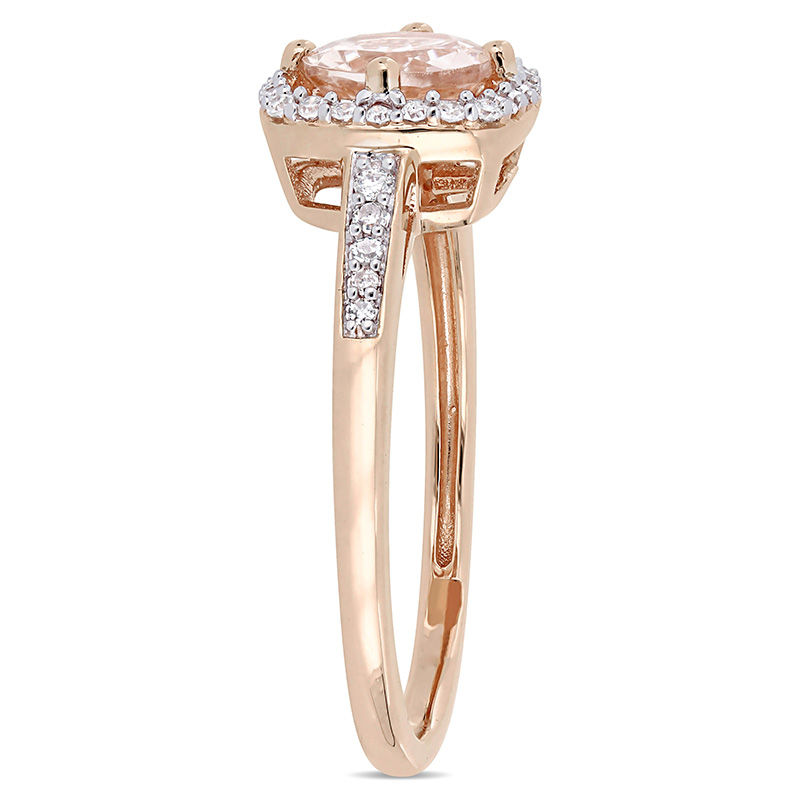 Main Image 2 of 6.0mm Morganite and 0.144 CT. T.W. Diamond Cushion Frame Ring in 10K Rose Gold