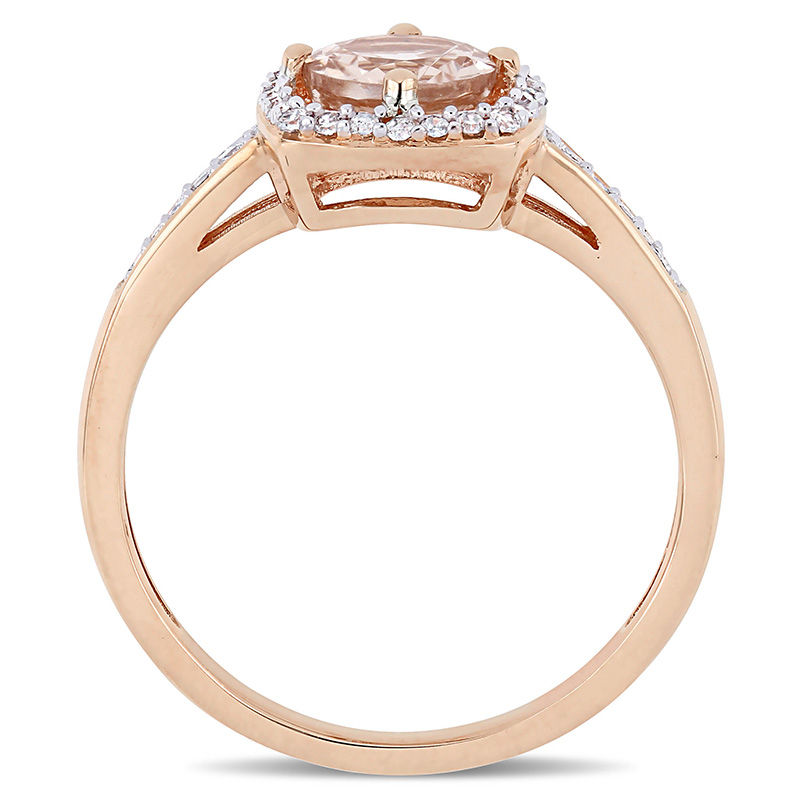 Main Image 3 of 6.0mm Morganite and 0.144 CT. T.W. Diamond Cushion Frame Ring in 10K Rose Gold
