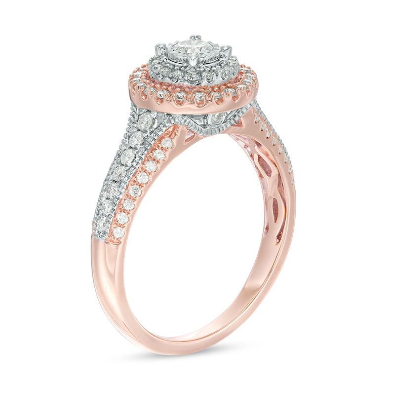 0.45 CT. T.W. Diamond Double Frame Vintage-Style Engagement Ring 10K Two-Tone Gold