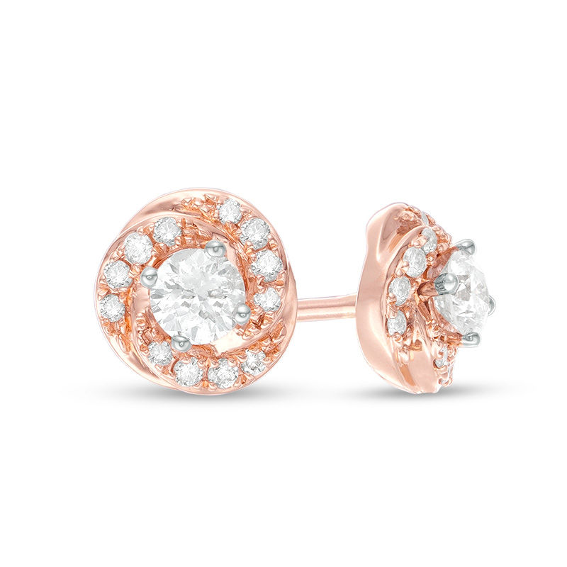 0.32 CT. T.W. Certified Canadian Diamond Swirl Stud Earrings in 14K Rose Gold (I/I2)