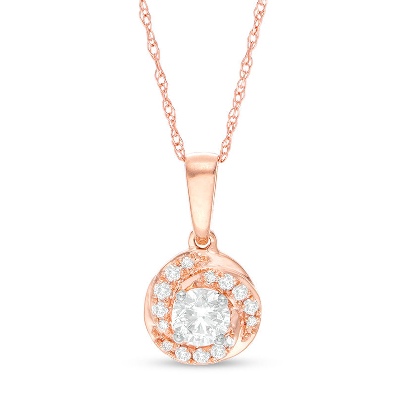 0.32 CT. T.W. Certified Canadian Diamond Swirl Pendant in 14K Rose Gold (I/I2)