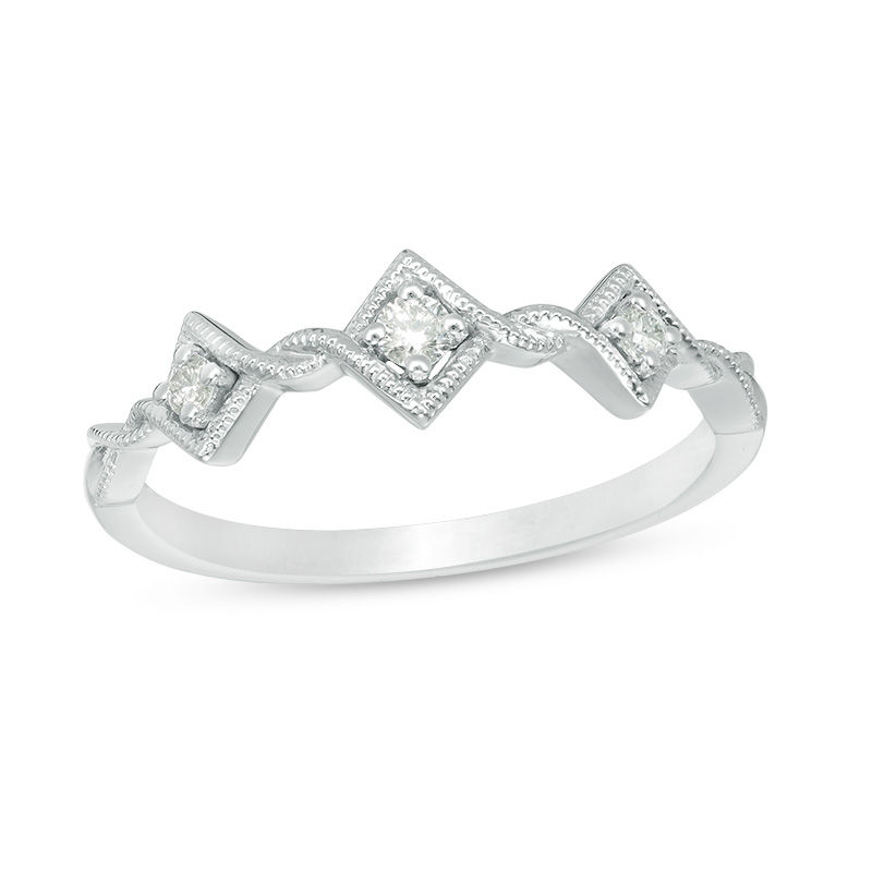 Main Image 1 of 0.10 CT. T.W. Diamond Tilted Square Twist Vintage-Style Band in 10K White Gold