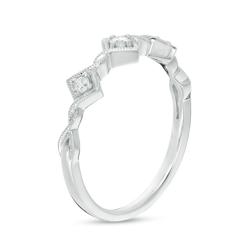 Main Image 2 of 0.10 CT. T.W. Diamond Tilted Square Twist Vintage-Style Band in 10K White Gold