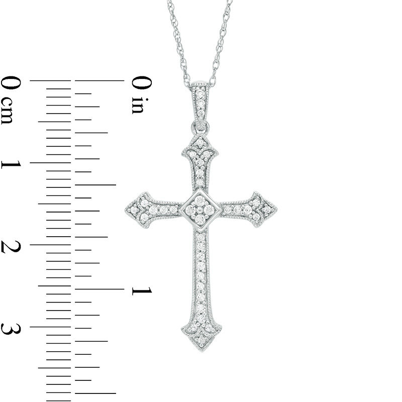 0.20 CT. T.W. Diamond Vintage-Style Cross Pendant in 10K White Gold