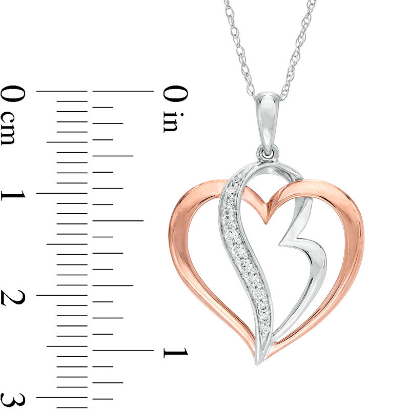 0.10 CT. T.W. Diamond Double Heart Pendant in 10K Two-Tone Gold