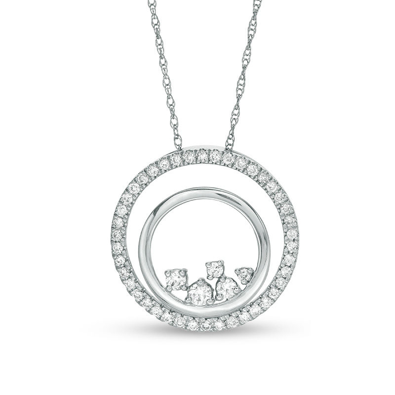 0.38 CT. T.W. Diamond Scattered Double Circle Pendant in 10K White Gold