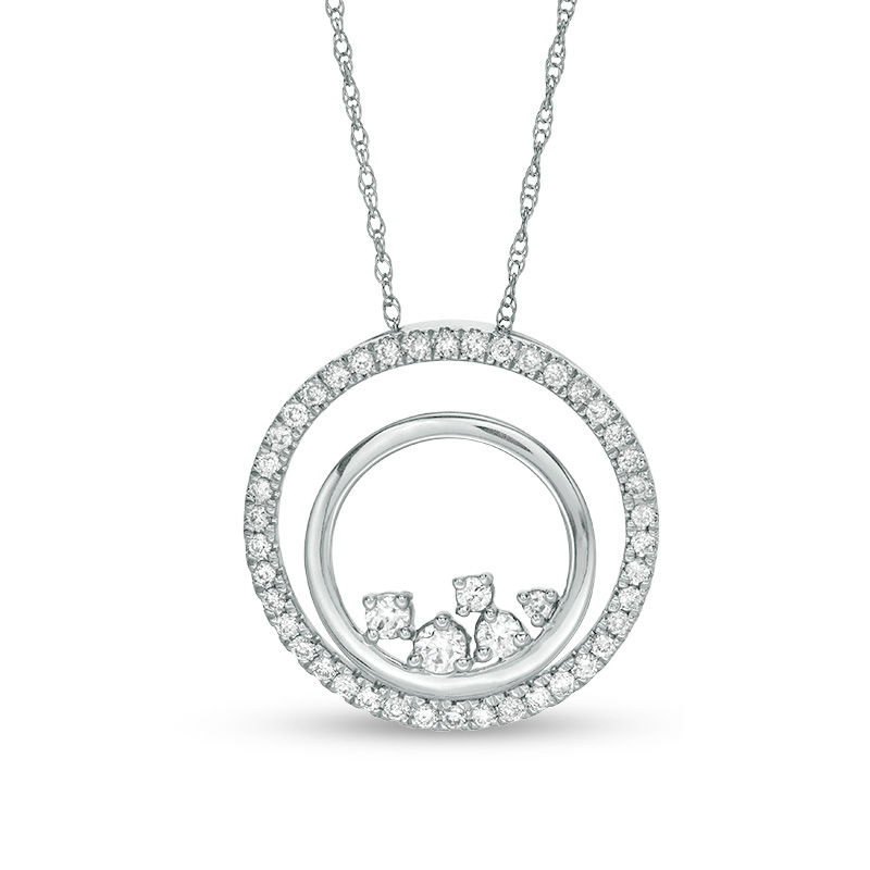 0.38 CT. T.W. Diamond Scattered Double Circle Pendant in 10K White Gold|Peoples Jewellers