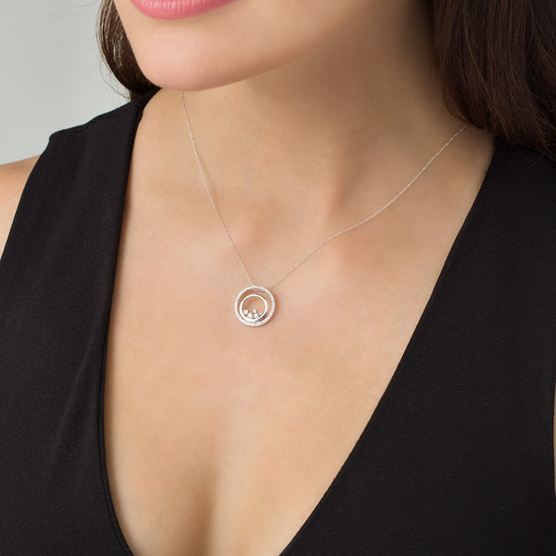 Main Image 2 of 0.38 CT. T.W. Diamond Scattered Double Circle Pendant in 10K White Gold