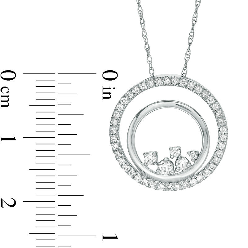 0.38 CT. T.W. Diamond Scattered Double Circle Pendant in 10K White Gold