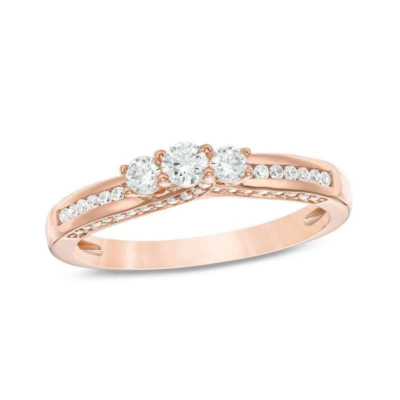 0.50 CT. T.W. Diamond Past Present Future® Engagement Ring in 14K Rose Gold