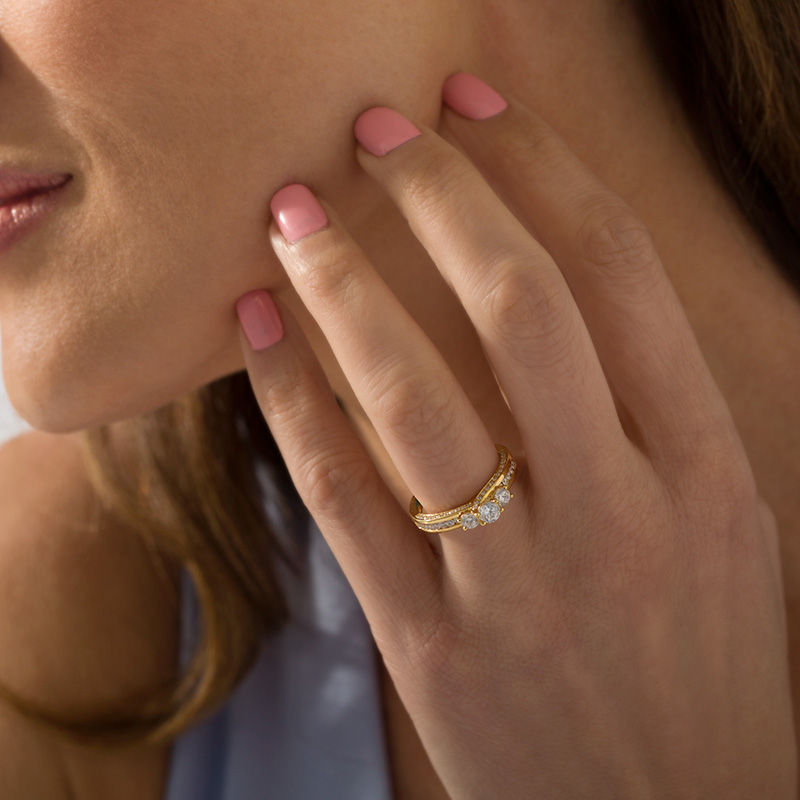 Main Image 3 of 1.00 CT. T.W. Diamond Past Present Future® Engagement Ring in 14K Gold