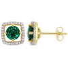 Thumbnail Image 1 of 5.0mm Lab-Created Emerald and 0.072 CT. T.W. Diamond Cushion Frame Stud Earrings in 10K Gold