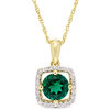 Thumbnail Image 1 of 6.0mm Lab-Created Emerald and 0.10 CT. T.W. Diamond Cushion Frame Pendant in 10K Gold - 17"