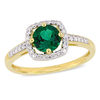 Thumbnail Image 0 of 6.0mm Lab-Created Emerald and 0.144 CT. T.W. Diamond Cushion Frame Ring in 10K Gold
