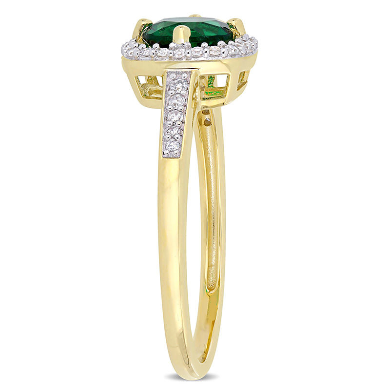 6.0mm Lab-Created Emerald and 0.144 CT. T.W. Diamond Cushion Frame Ring in 10K Gold